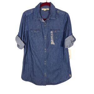 US Polo Denim Shirt L Blue Snaps Western Southwest Preppy Retro Classic Chic